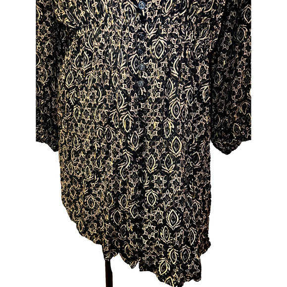 ZARA Size XS Black Brown Gold Metallic Balloon Sleeve Button Front Shirt Dress - Picture 5 of 10